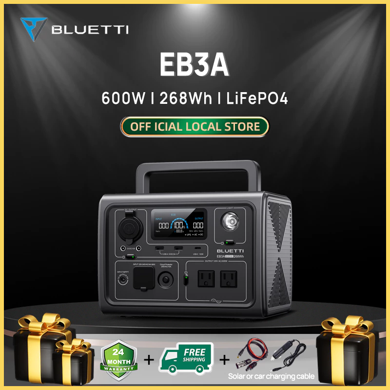 Bluetti EB3A 268Wh/600W Inverter Power 1200W 72,000mAh Power Station Solar LiFePO4 for UPS
