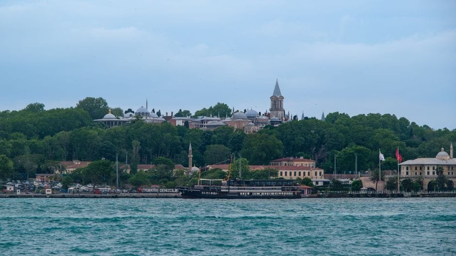 Scenic view of Istanbul's coastline featuring the historic Topkapi Palace in a lush green setting. (Photo by İrfan Simsar on Pexels)